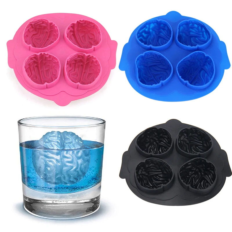 DIY Creative Funny Brain Modeling Mold Four-hole Ice Tray Univresal Flexible No odor Safe For Iced Drinks Fruit Salad | Дом и сад