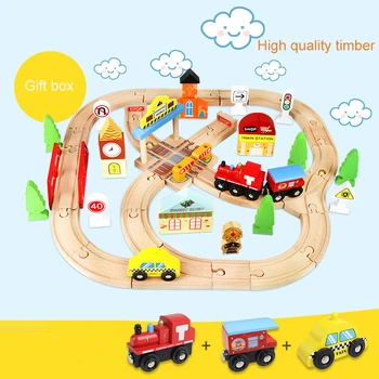 

New Hot Selling Wooden Railway Train Wooden Small Train Track Parking Apron Helicopter Suit Compatible Gift Toys For Children