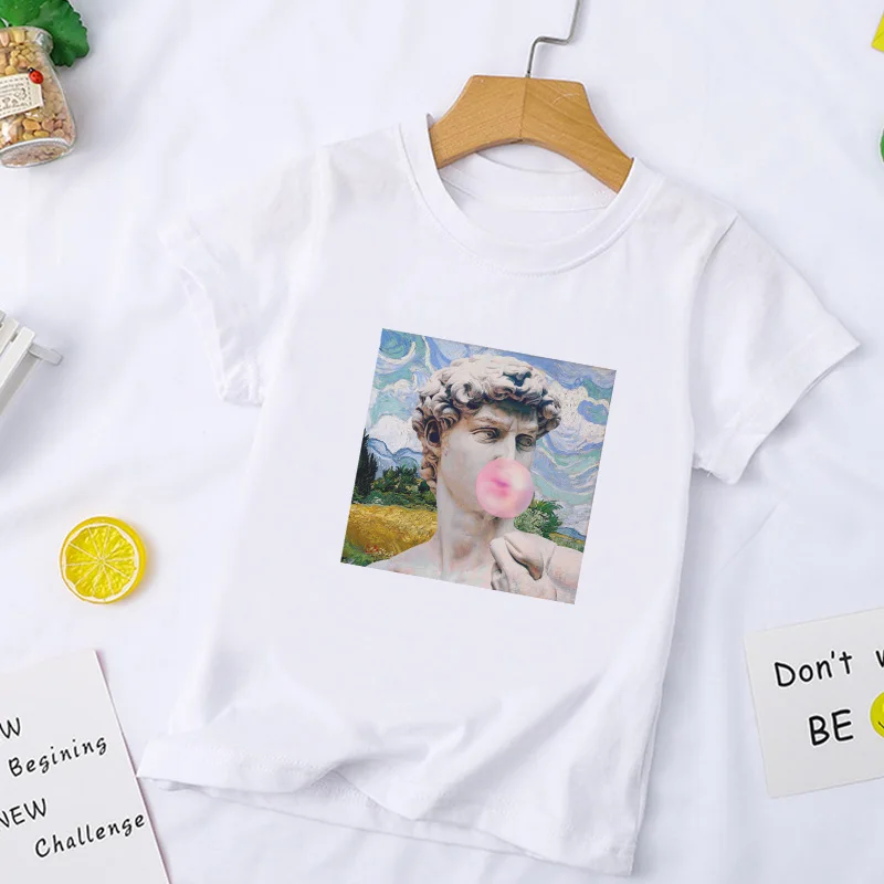 1388 New Clothing Girls T Shirt Fashion Kids Top Casual Childrens Boys T Shirts Van Gogh Oil Painting Funny Blowing Bubbles Kawaii - Цвет: 1388