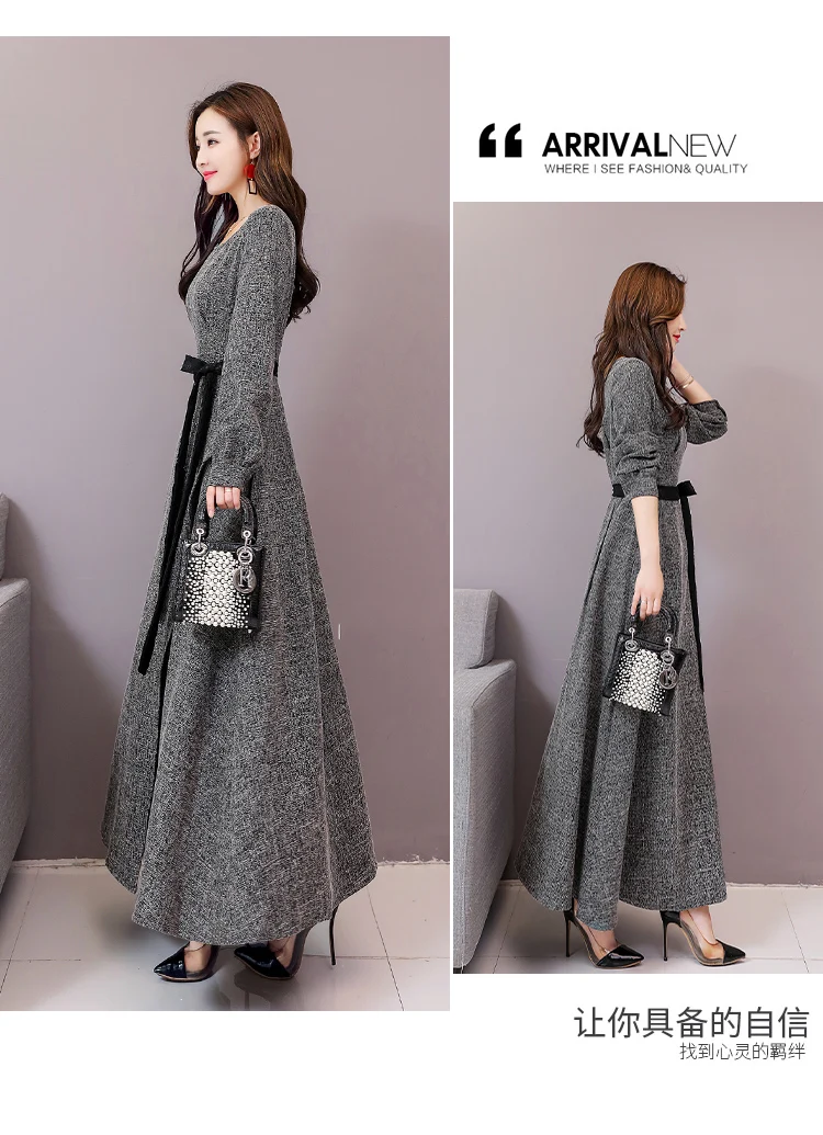Осень Зима Новое Женское Платье vestido de festa стильное длинное платье Robes Femme vestidos largos Vestido Longo винтажное платье DC374