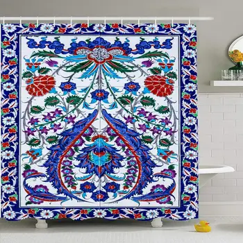 

Shower Curtain Set with Hooks 72x78 Etnic Mosaic Textured Tile Decoration Turkish Oriental Pattern Wall Architecture Abstract