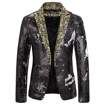 

2020 New Men's Two-tone Sequin Suit Stage Performance Suit Wild Suit Lapel Blazer Jacket DJ Club Stage Singer Nightclub Clothes