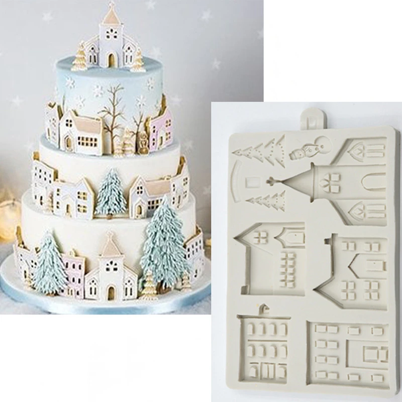 Chyyit Christmas House Shape Silicone Mold Ice Snow Theme Birthday Cake Decorating Tool Chocolate Fondant Mold Baking Tool Cake Molds Aliexpress