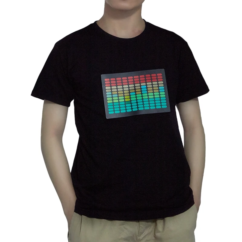 Мужская звуковая активированная светодиодная футболка мерцающий свет рок диско эквалайзер короткий рукав светодиодная футболка M