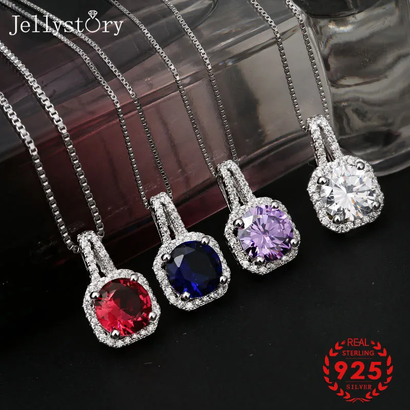 925 Silver Necklace with Ruby Sapphire Amethyst Zircon Pendant for Women Wedding Gift Fine Jewellery Pendants pendant necklace silver necklace