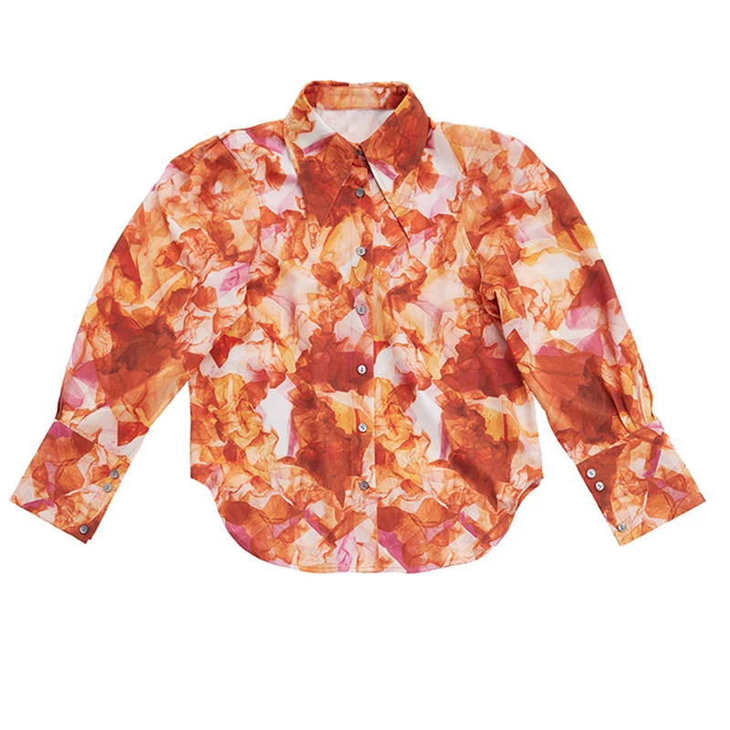 [EAM] Women Orange Pattern Printed Temperament