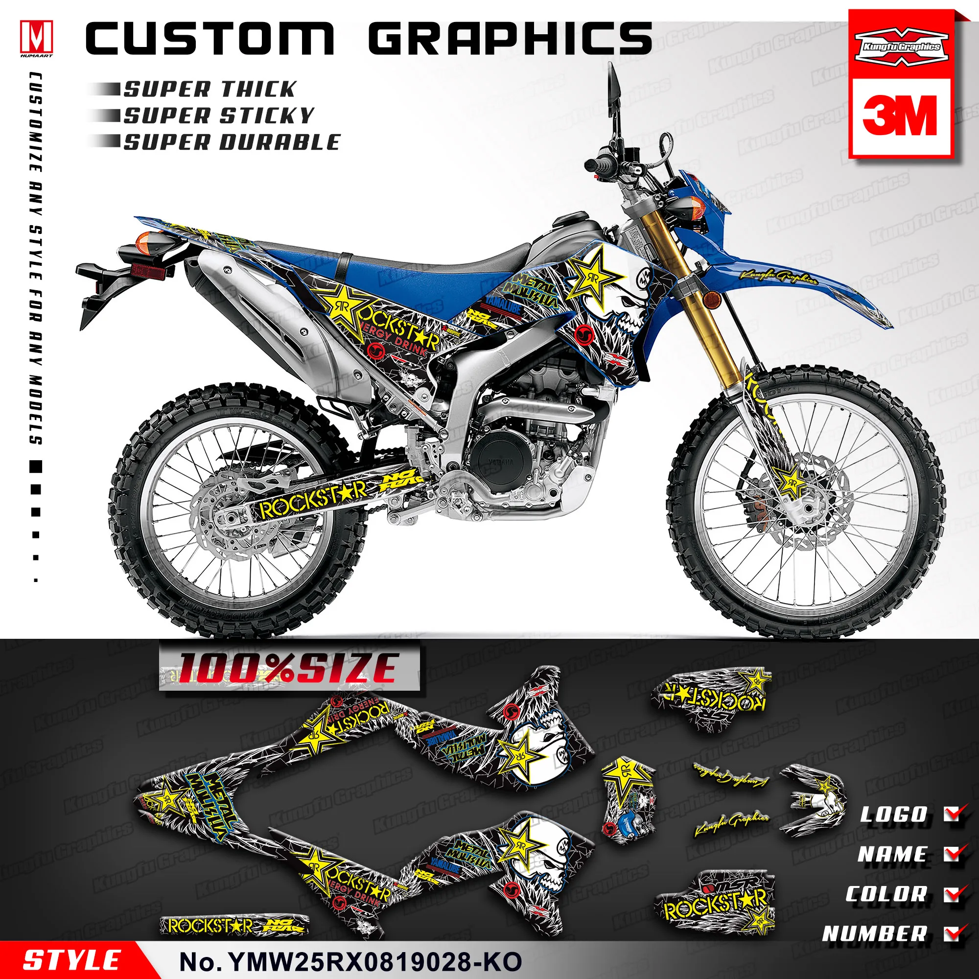 

KUNGFU GRAPHICS Vehicle Wraps Decal Sticker Kit for Yamaha WR 250 R X WR250R WR250X 2008 to 2019 (Style no.YMW25RX0819028-KO)