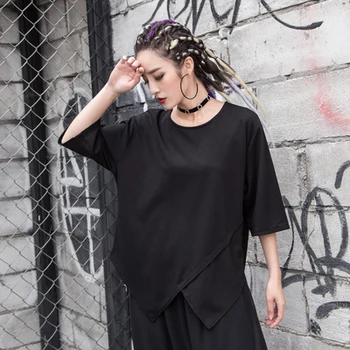 

2020 large size five-sleeve t-shirt leisure personality loose women's clothing Europe and the United States Patchwork Asymmetric