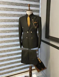 3 Pcs Green Men Suits Set Party Prom Tuxedos Double Breasted Blazer Formal Business Custom Made Suit Set Costumes Hommes
