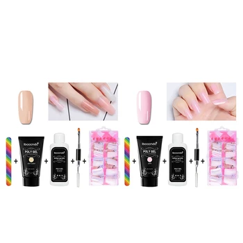 

2set Ibcccndc Poly Gel Varnish Set Nail Polish Polygel Kit Camouflage UV LED Lacquer Brush Nail Tips Pink & Skin Color