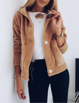 

Jackets for Women Fleece Hooded Falling Shoulder Jacket Coat Solid Color Casual Winter Clothes NEW