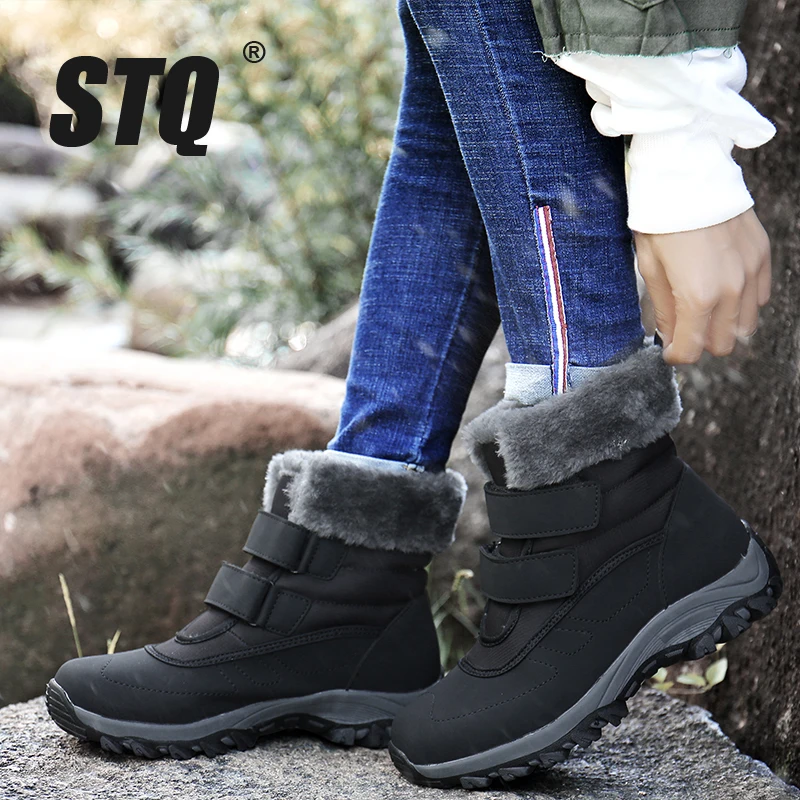 STQ, зимние женские ботильоны женские зимние ботинки на меху с плюшевой стелькой Водонепроницаемая повседневная обувь женские ботильоны без застежки, M629