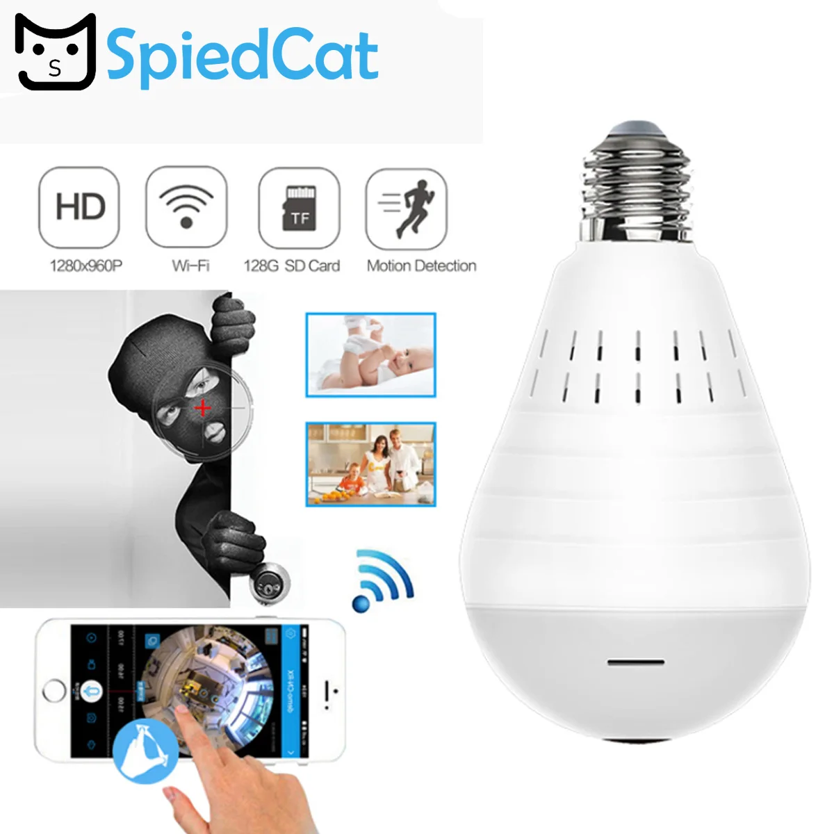 

360 Degree Bulb Light IP Mini Camera Wireless Wifi FishEye Lens 1080P HD Lamp Cam Indoor Home Security Cloud Secret
