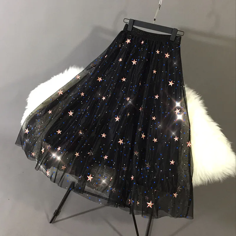 Новая мечта Созвездие звезда сегменты вышитые экран Половина Длина юбка в форме юбка женская s Длинная тонкая
