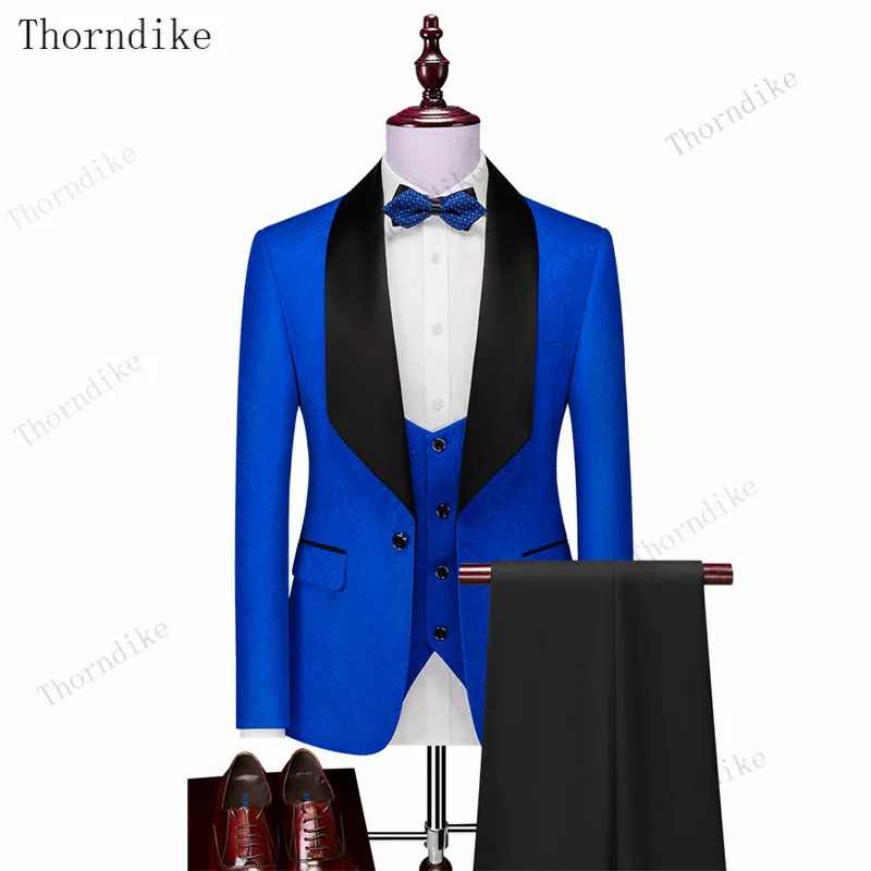 Mens Suit Thorndike Mens Wedding Suits White Jacquard With Black Satin Collar Tuxedo 3 Pcs Groom Terno Suits For Men（Jacket+Vest+Pants）mens suit