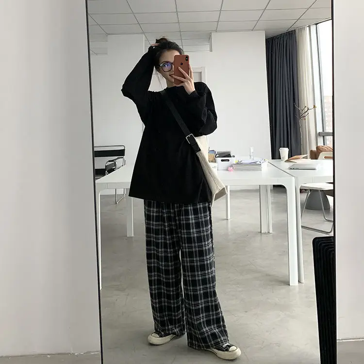 High Waisted Wide Leg Plaid Pants