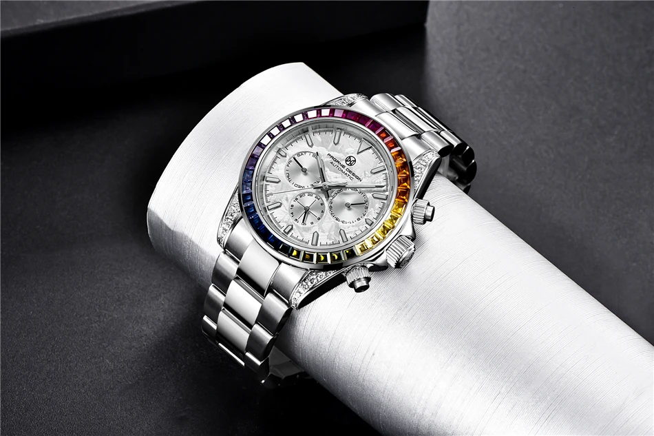 PAGRNE DESIGN Luxury Sapphire Glass Mechanical Watch Men's Sports Stainless Steel Automatic Waterproof Watch Reloj Hombre
