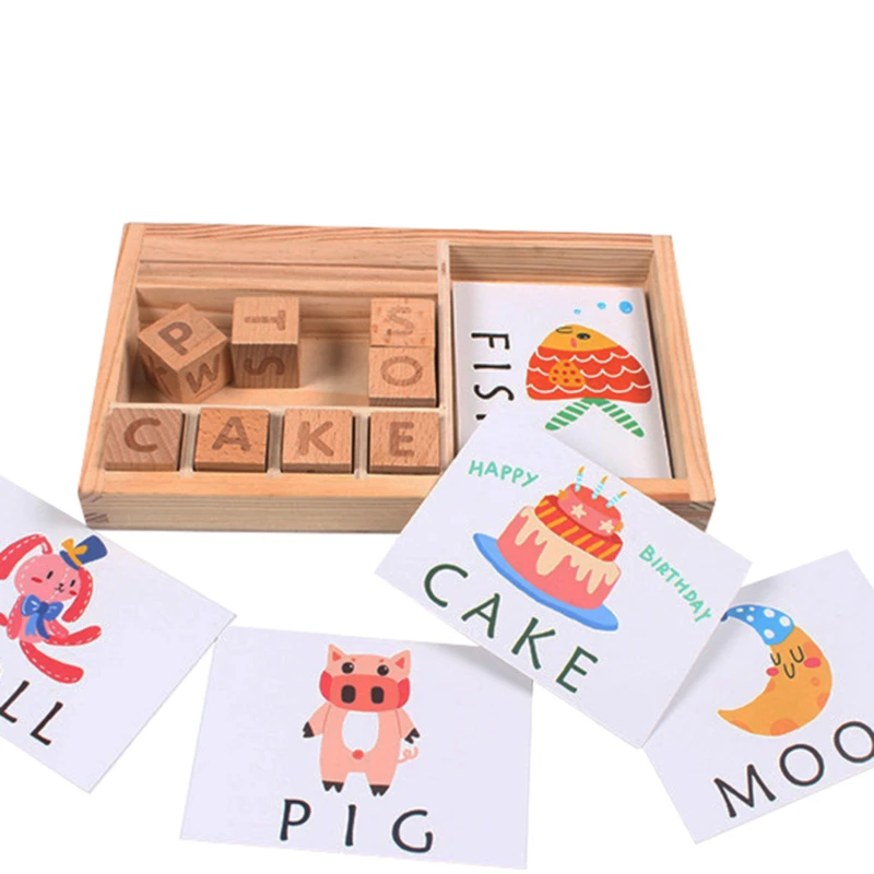 2019 креативная деревянная детская игрушка орфография английские слова игры буквы картон образование по методу Монтессори чары слова