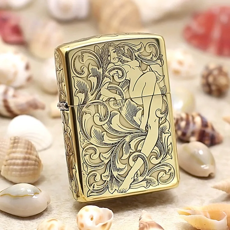 

Genuine Zippo oil lighter copper windproof Carving Flower Fairy cigarette Kerosene lighters Gift With anti-counterfeiting code