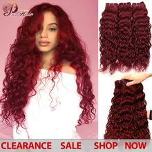 Pinshair, бордовые пряди, красные перуанские волнистые волосы, 3 пряди, 99J, 100 человеческие вплетаемые волосы для наращивания, толстые пряди, не реми волосы