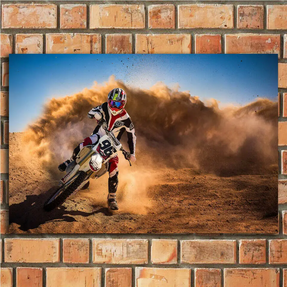 Мотоцикл аппарат Cross Racing Мотокросс Фристайл мото спорт 3 шелковой ткани настенный