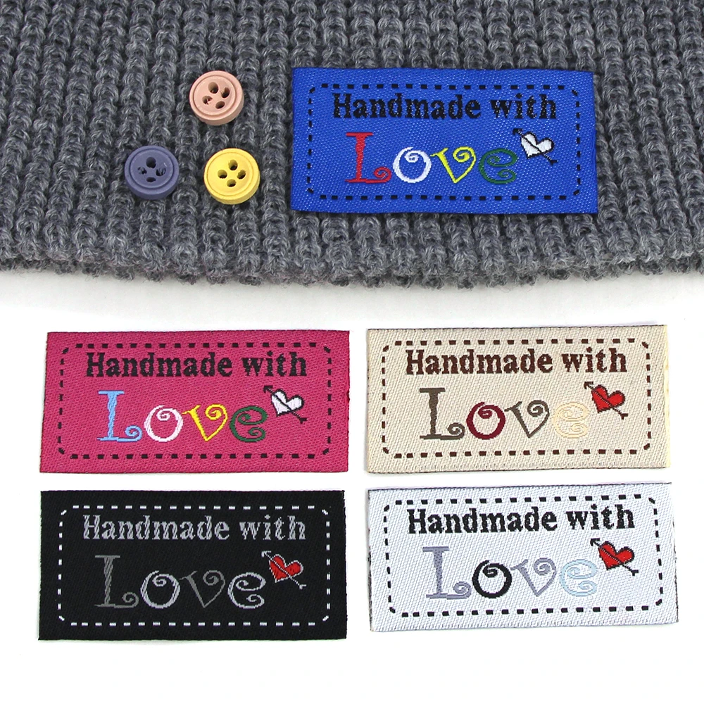 50Pcs etichette fatte a mano etichette per abbigliamento fatte a mano con  etichetta d'amore per vestiti cappelli/borse lavorati a maglia cucire ...