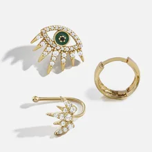 3 шт., новинка, Модный Зеленый Комплект сережек для женщин, запонки для ушей, золотой цвет, массивные серьги Huggie, Женские Ювелирные изделия