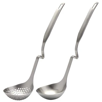 

Soup Spoon Funnel Spoon Set 304 Stainless Steel Soup Spoon Filters Spoon, S-Shaped Hanging Handle Kitchen Tools (2 Sets)