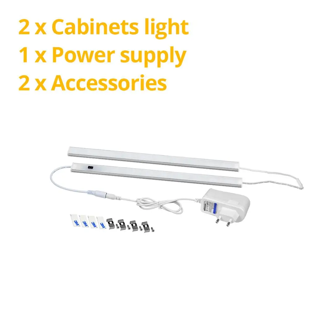 2Xlight With EU Plug 1 м-5 м ручной датчик развертки, умный светодиодный светильник для шкафа, барная трубка, 12 В, высокая яркость, Диодная лента, лампа для гардероба, для спальни, кухни, освещение - Цвет: 2Xlight With EU Plug