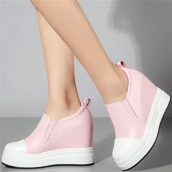

Casual Shoes Women Genuine Leather Wedges High Heel Ankle Boots Female Round Toe Fashion Sneakers Platform Low Top Oxfords Shoes