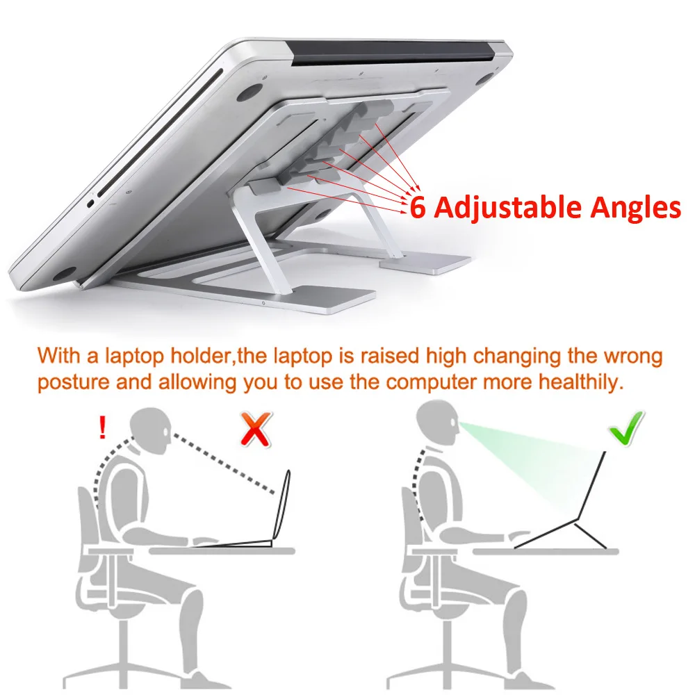 6 Adjustable Angle Laptop Stand Holder for MacBook Pro Air Aluminium Mount Support Base Holder for