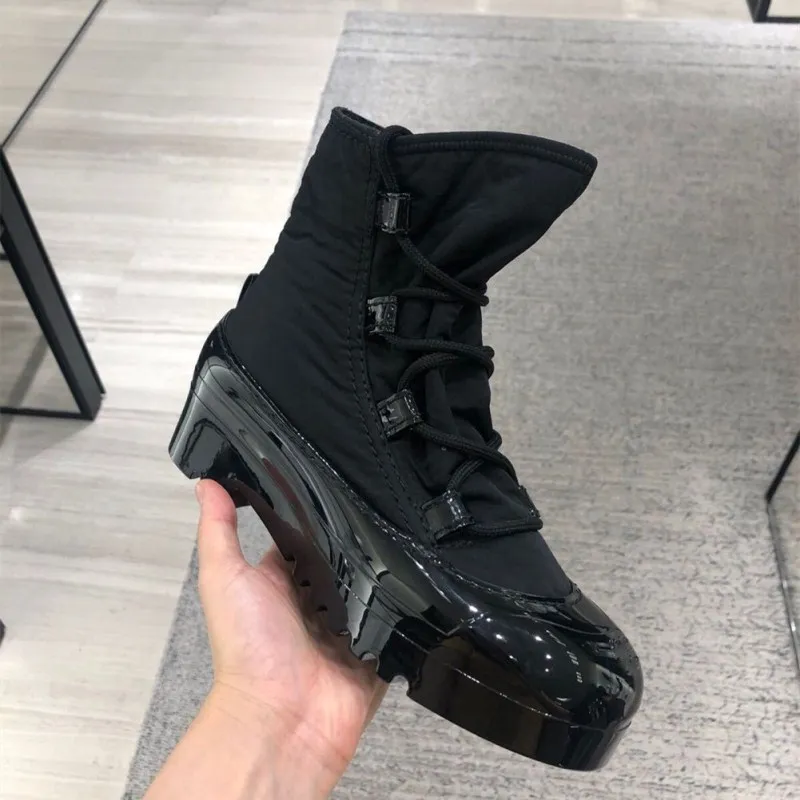 Ботильоны на платформе женская обувь среднем каблуке Botas Mujer кожаная шнуровке Bota