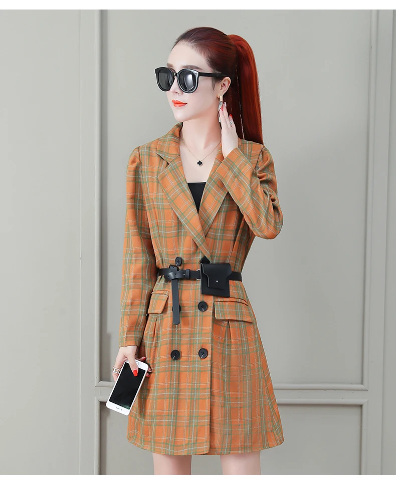 Long Section Plaid Windbreaker Female Spring And Autumn Fashion New Temperament Slim Windbreaker Coat Tide HHH0023