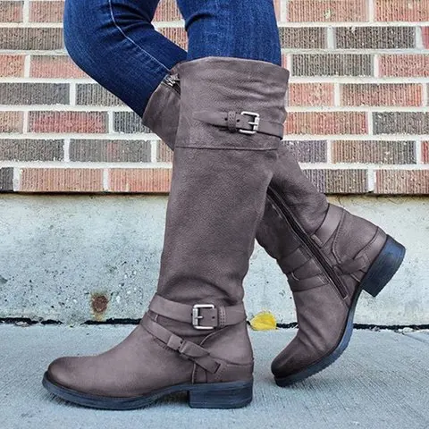 kakhi Модные женские ботинки до середины икры; botas zapatos mujer; зимняя обувь из искусственной кожи; женские ботинки; большие размеры 35-43 - Цвет: kakhi