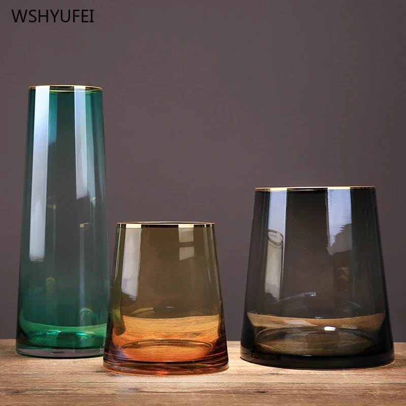 Modern simple Phnom Penh transparent glass vase decoration light luxury living room flower arrangement hydroponic ornament