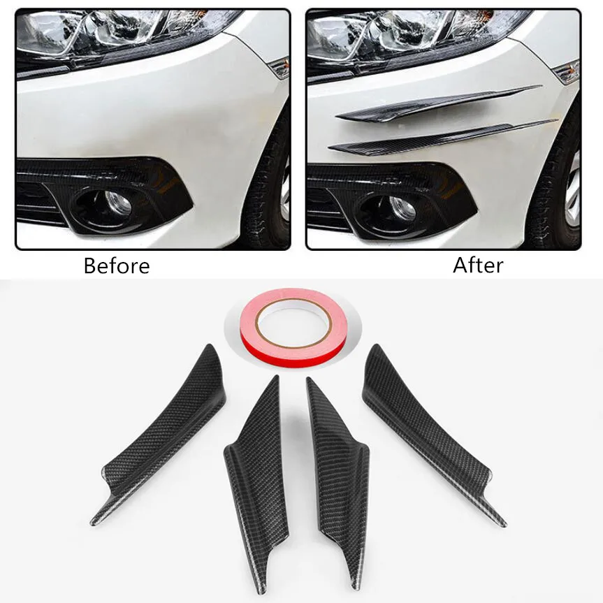 

4pcs/lot ABS Car Front Bumper Protector Air Kinfe Carbon Pattern Spoiler Car Exterior Decoration Auto Anti-collision Strip
