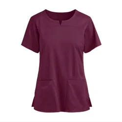 S-4XL 5Colors Solid Short Sleeve V-Neck Pocket Nursing Uniforms Casual Soft Women Scrubs Working Blouse