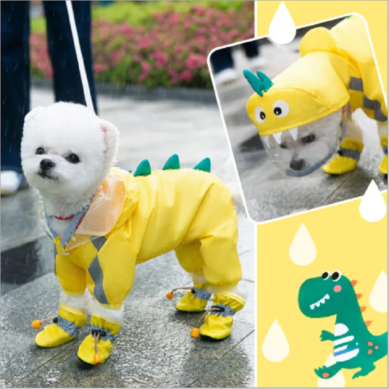 Cartoon Dog Raincoat Pet Cat Fourlegged Dinosaur Jumpsuit Rain Gear