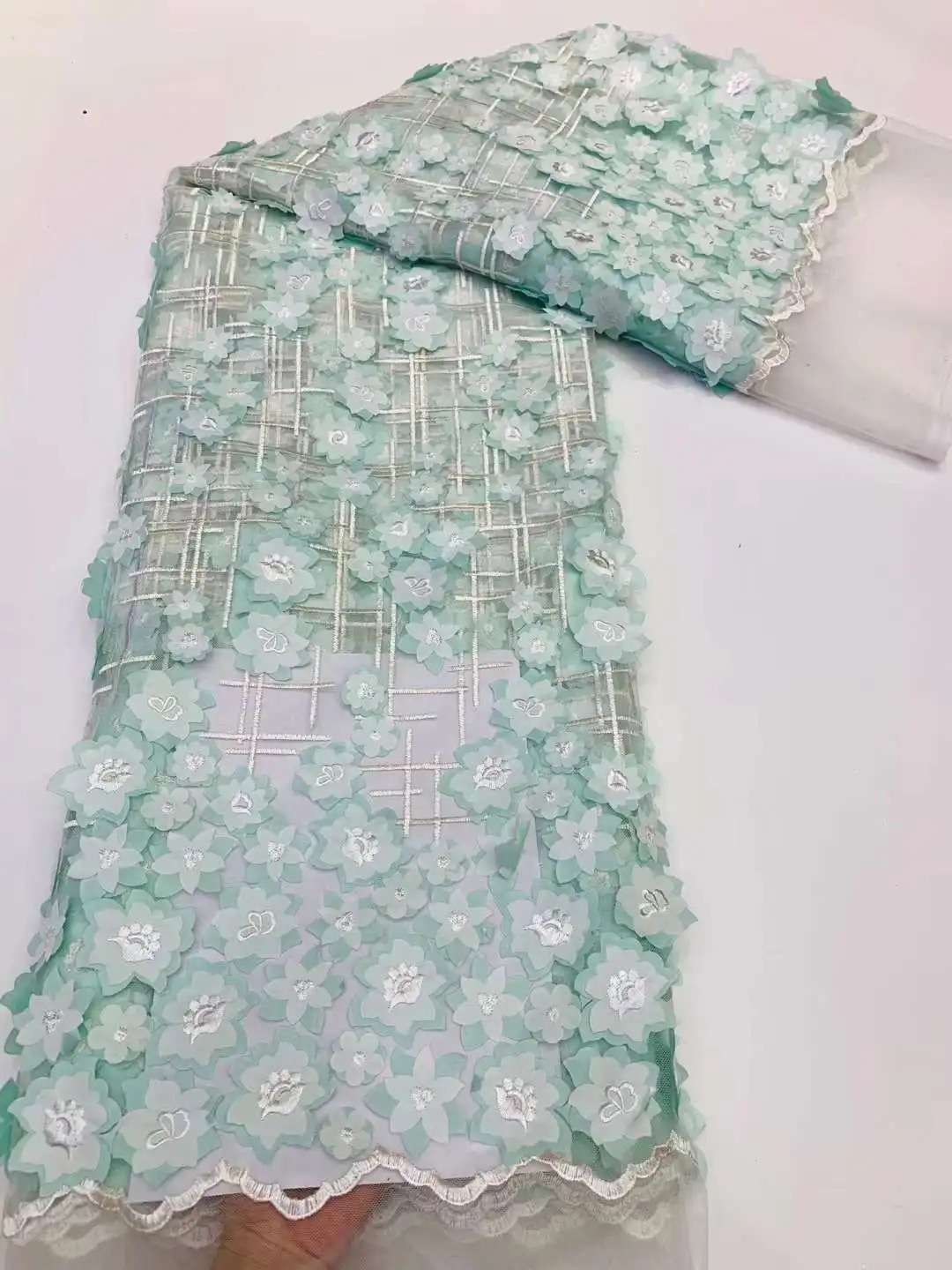 

Nicely 3DFlowers embroidery French tulle net lace African fabirc lace for Weddings Evening dresses party
