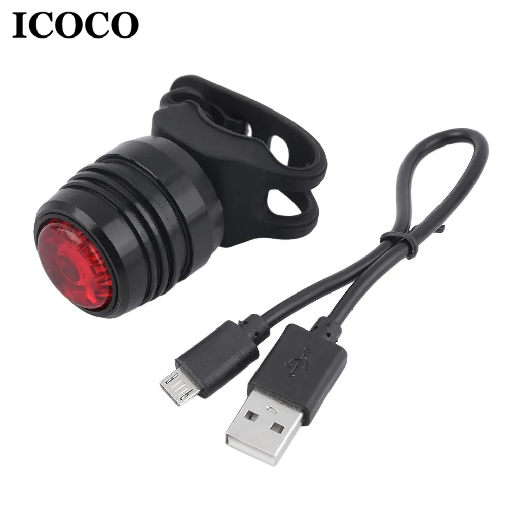 ICOCO USB Перезаряжаемый алюминиевый сплав силикона фонарик с 3 режимами для велосипеда велосипед хвост Предупреждение красный свет