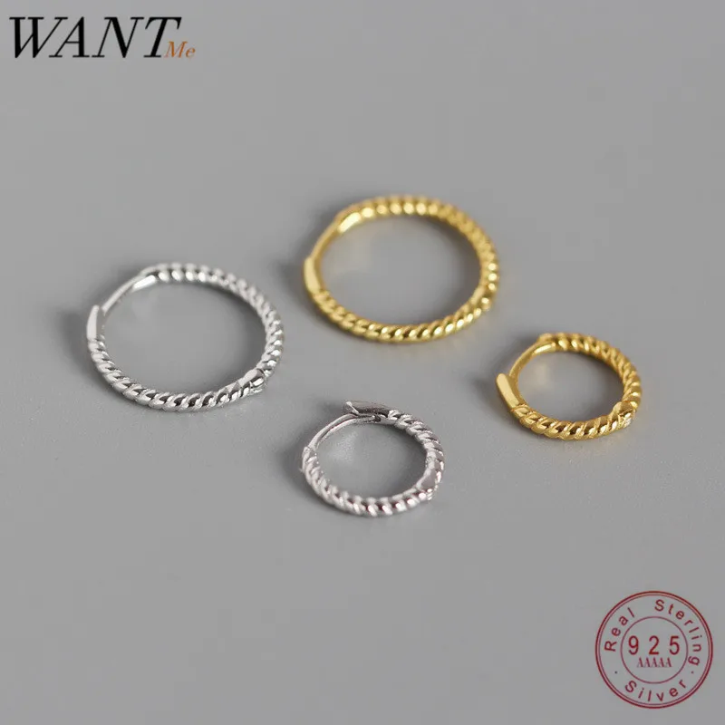 WANTME Genuine 100% 925 Sterling Silver Fashion Simple Minimalist Twist Round Stud Earrings For Women Femme Fine Jewelry Gift
