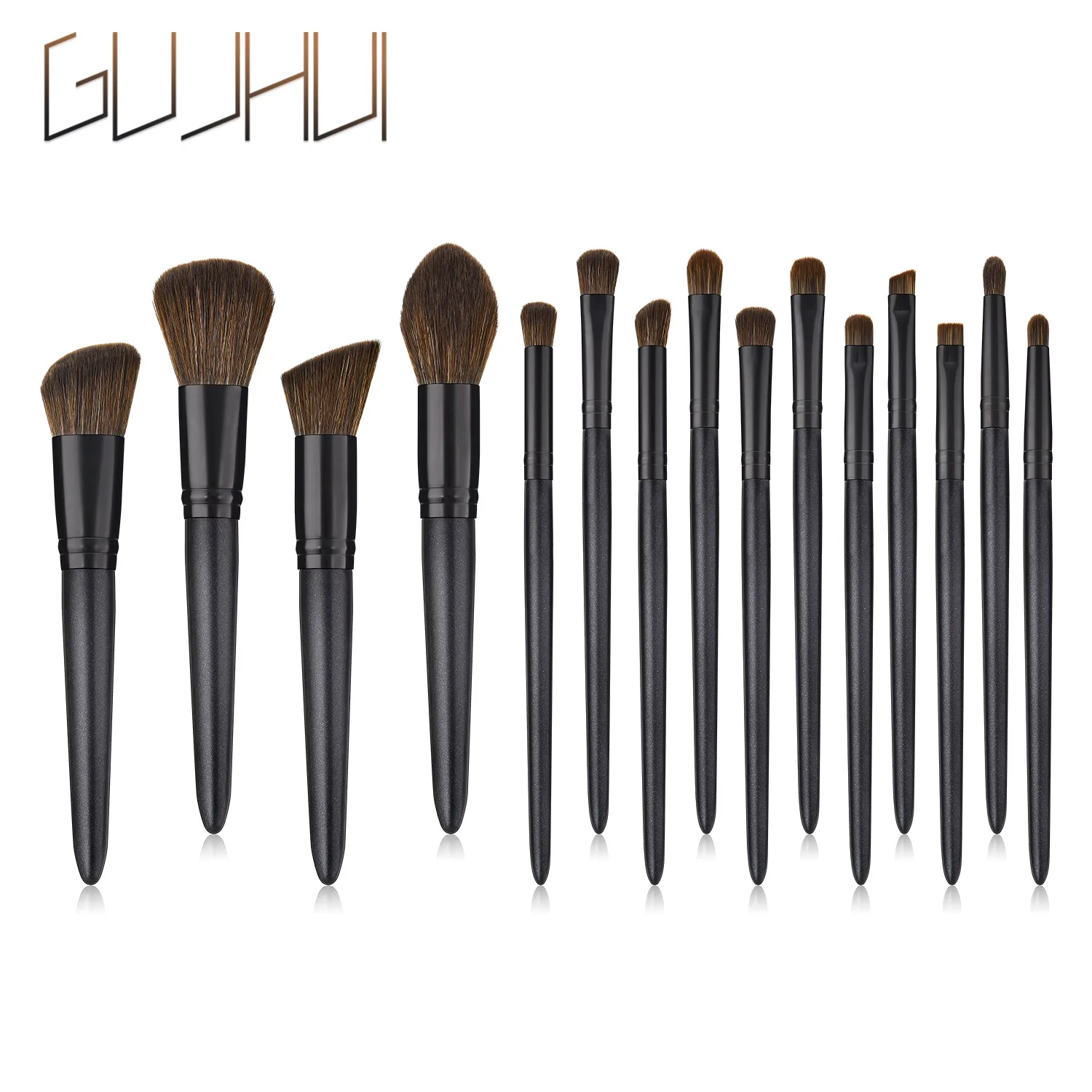 

15 make-up brush set, powder and eye shadow brush, black-black pearlescent handle matte make-up tool GUJHUI