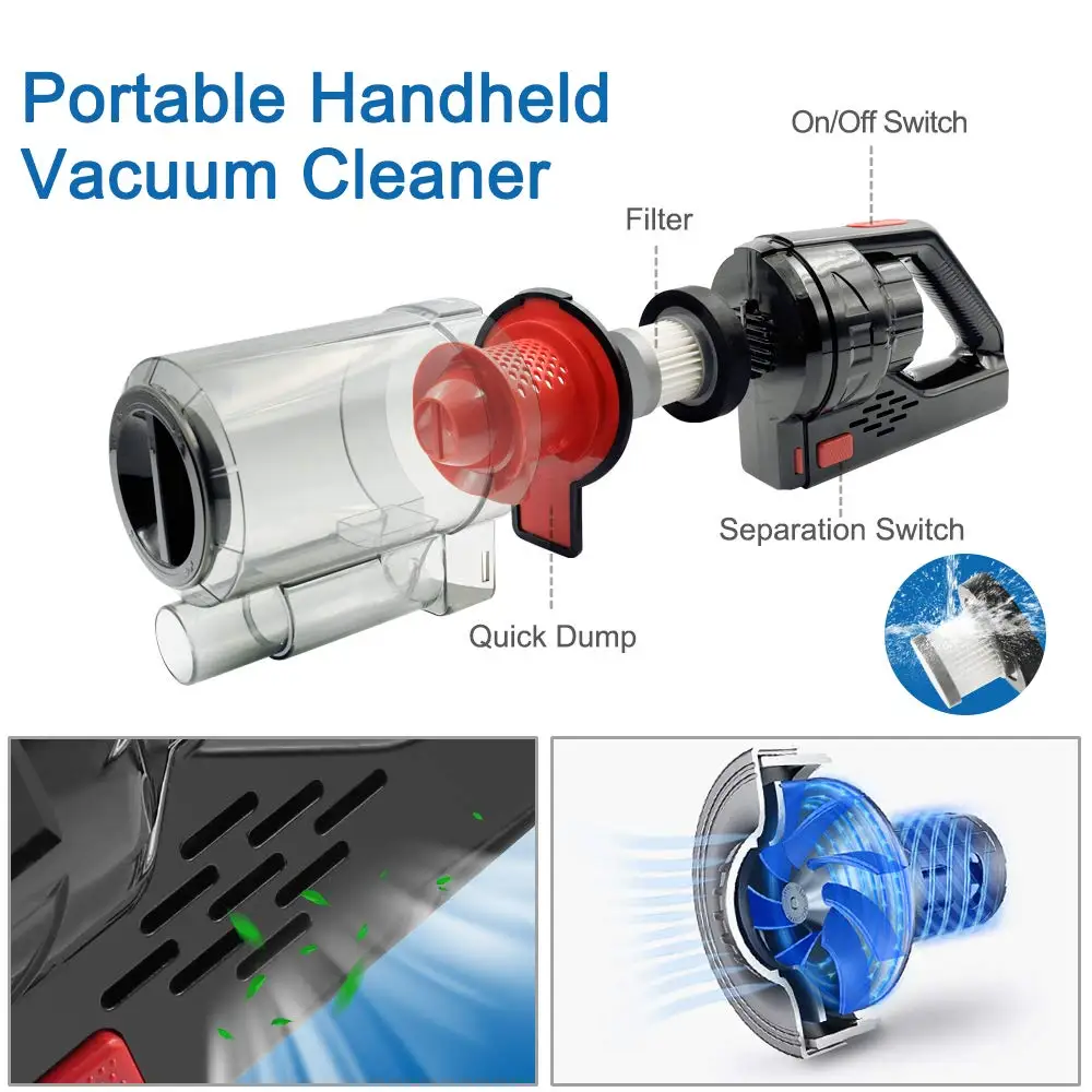 Легкий портативный DC 12V проводной автомобильный пылесос, 150W 6000PA мощная мощность всасывания ed By Outlet, влажный/сухой Ручной Авто V