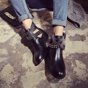 

Women boots natural leather upper ankle boots for women autumn and winter velvet online celebrity Knight boots Hollow out shoes