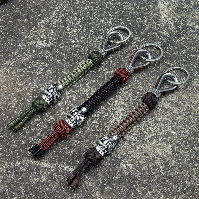 Lot De 2 Lanières Porte-clés En Paracorde Grise – Perle Laiton Moulée Main