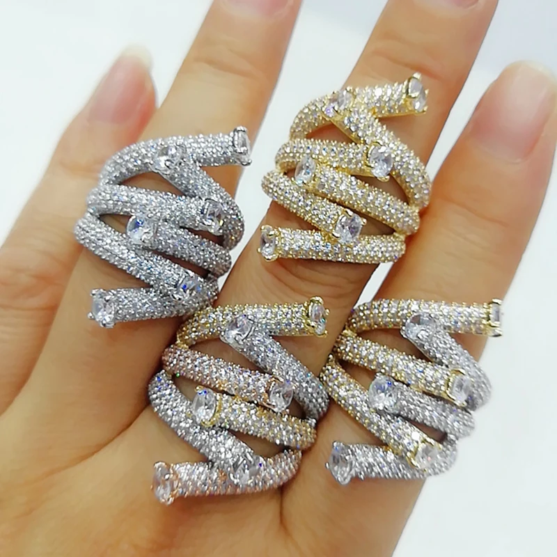 GODKI роскошные 4 слоя твист смелые кольца с цирконием камни для женщин обручальные вечерние ювелирные изделия Высокое качество