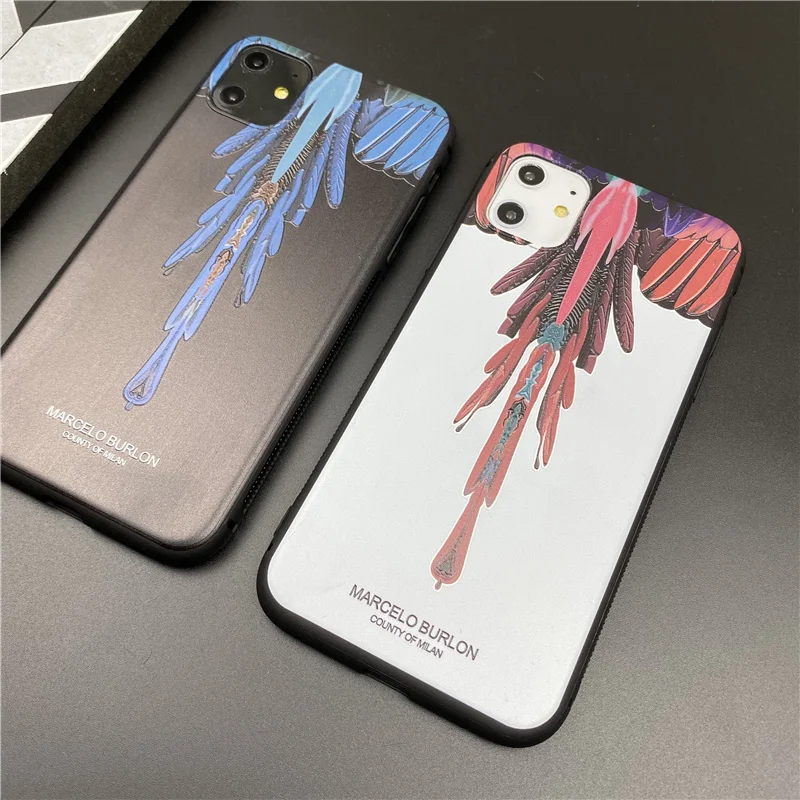 

Marcelo Burlon soft for iphone 11 PRO MAX X XS MAX XR 8 7 6 6S plus silicone phone cover feather Luxury brand coque fundas