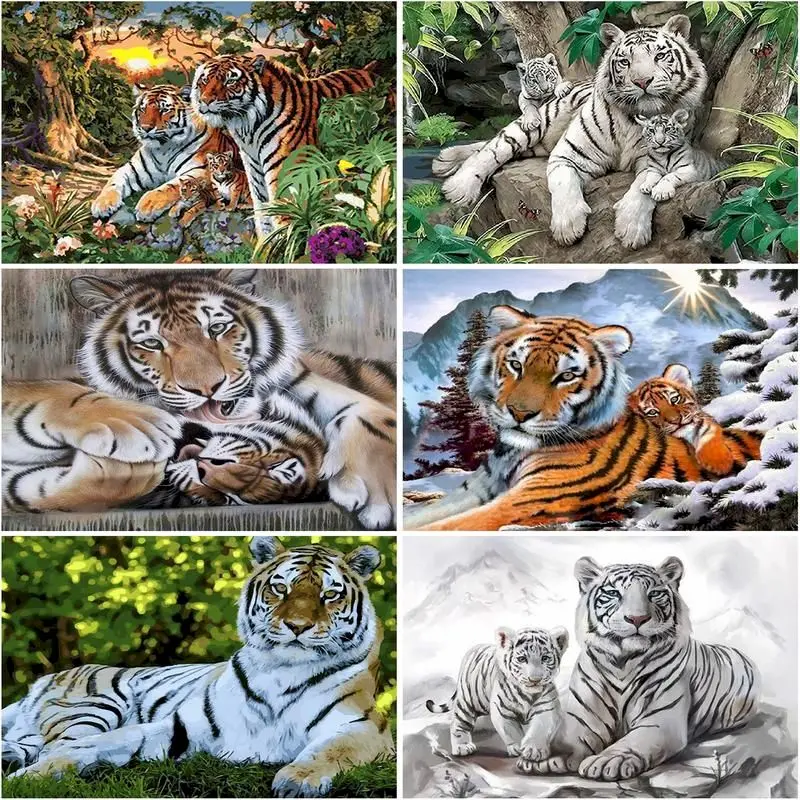 DIY Paint By Numbers Hand Painted coloring Animal Tiger Painting Number Kits Artcraft Acrylic Drawing On Canvas Wall Pictures |