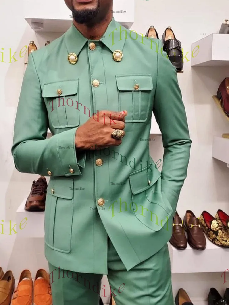 Thorndike Coffee Safari Men's Suits Tailor-Made Blazers Pants Normal Business Causal Party Singer Groom Wedding Prom