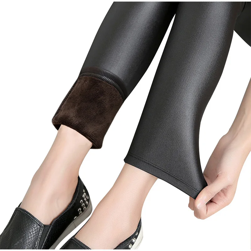 Women Winter Faux Leather Pants Warm Velvet Pant High Waist Trousers Female Thick Stretch Pantalon Femme Plus Size 4XL